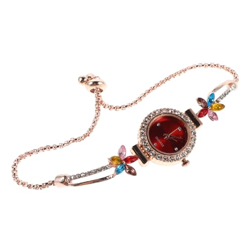 Beavorty Damen Armbanduhr mit Floralem Zirkonia-Design Leichte Quarzuhr Damenuhr Modisches Schmuckarmband in Rot Komfortabel für Alltag und Besondere Anlässe von Beavorty
