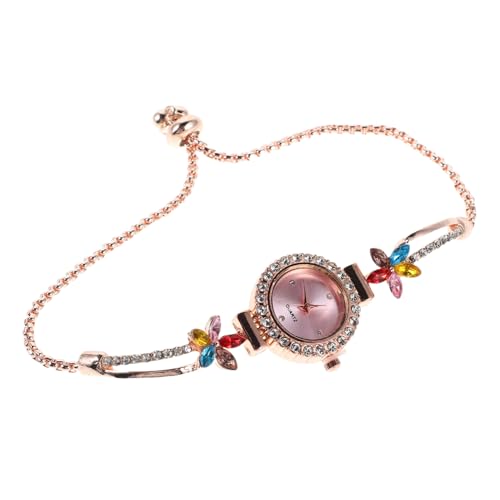 Beavorty Damen Armbanduhr mit Floraler Verzierung Dünnes Wasserdichtes Quarzwerk Modisches Strassarmband für Kleine Handgelenke Stilvolles für Frauen Mutter Freundin von Beavorty