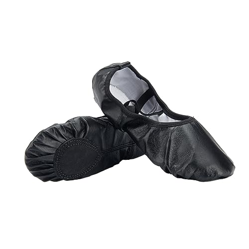 Beavorty Damen Ballettschuhe aus Oxhide mit Elastischem Stretchband rutschfeste Geteilte Sohle Leichte und Yogaschuhe Schwarz für Tanz und Fitness von Beavorty