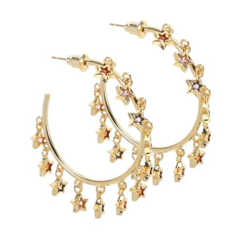 Beavorty Damen Creolen Ohrringe Boho Stern Design Leicht Elegant Hoops mit Funkelnden Zirkonia Anhängern Bunte Pentagramm Ohrstecker für Alltag und Party von Beavorty