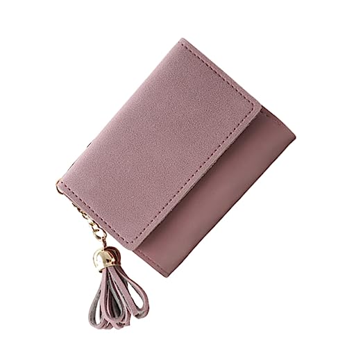 Beavorty Damen Geldbörse Trifold Portemonnaie PU mit Quaste Kleines Leichtes Kartenetui für Frauen und Mädchen Kurzform für Alltag und Rosa von Beavorty