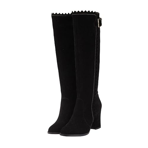 Beavorty Damen High Heels Stiefel Langschaft Herbst Winter Warm Komfortabel Modisch Stilvoll Hoher Absatz Schlankmacher Schwarz von Beavorty