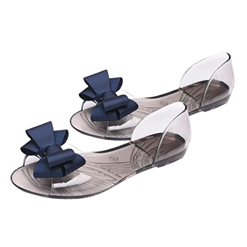 Beavorty Damen Jelly Sandalen Flach Bowknot Sommer Schuhe Strand Sandalen Leicht Dunkelblau Freizeit Fußbekleidung von Beavorty