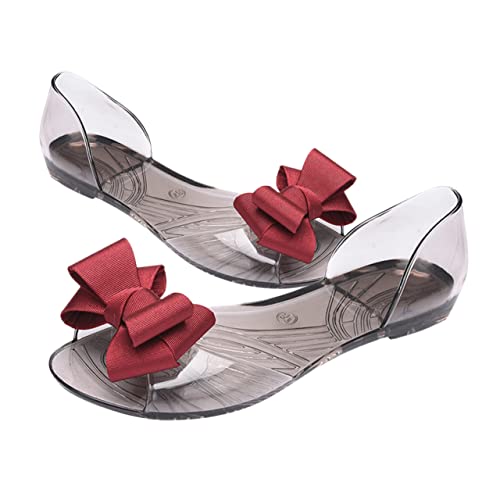 Beavorty Damen Jelly Sandalen mit Bowknot Flach Leicht Atmungsaktiv Sommerliche Strandschuhe für Frauen Rote Offene Zehen Modisch und für Alltag und Urlaub von Beavorty