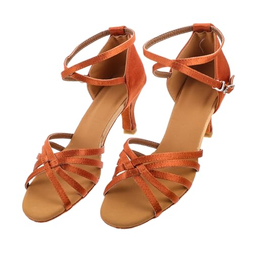 Beavorty Damen Latein Tanzschuhe Satin High Heels mit Schleifenriemen Offene Zehen für Latin Dance und Festliche Anlässe Snake Grain Design Komfortabel und Stilvoll von Beavorty