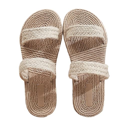Beavorty Damen Sandalen Flach Beach Slipper aus Natürlichem Stroh Rutschfest Angenehm Modische Offene Zehentrenner für Sommerstrand und Alltag Leichte Freizeitschuhe für Frauen von Beavorty