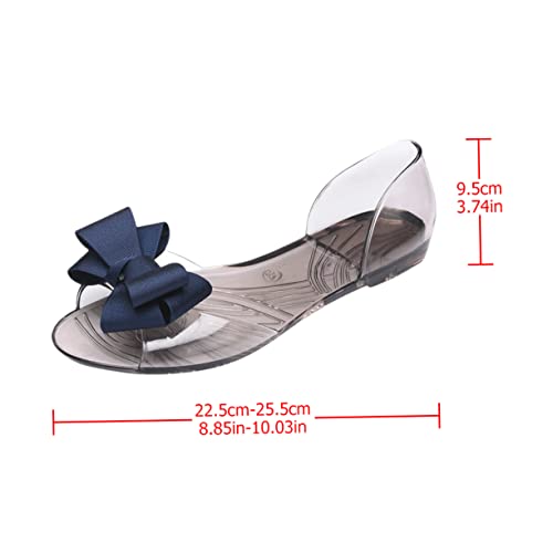 Beavorty Damen Sandalen Flach Jelly Shoes Sommer Strandschuhe mit Schleife Dunkelblau Bequeme Mode Sandaletten Leicht Zu Tragen von Beavorty