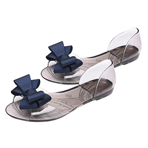 Beavorty Damen Sandalen Flach Sommer Schuhe Fischmaul Design Bowknot Kreative Strandschuhe für Frauen Blau Bequeme Leichte Fußbekleidung für Strand und Alltag von Beavorty