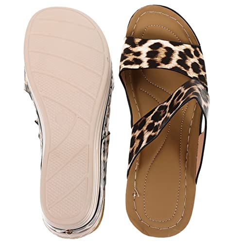 Beavorty Damen Sandalen Leopardenmuster Keilsandalen Sommer Schuhe Atmungsaktiv Modisch Wedges für Freizeit Strand Alltag von Beavorty