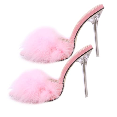 Beavorty Damen Sandalen mit Hohem Stabilem Absatz Spitze Zehen Modisch und Angenehm Atmungsaktiv für Sommer Outdoor und Freizeit Stilvolle Rosafarbene Slipper von Beavorty