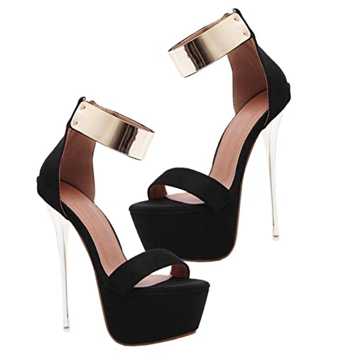 Beavorty Damen Sommer Sandalen mit Dünnem Absatz Schwarzer Plateau High Heels Rutschfeste Sohle Elegantes Design für Strand und Alltag Luftige Offene Schuhe von Beavorty