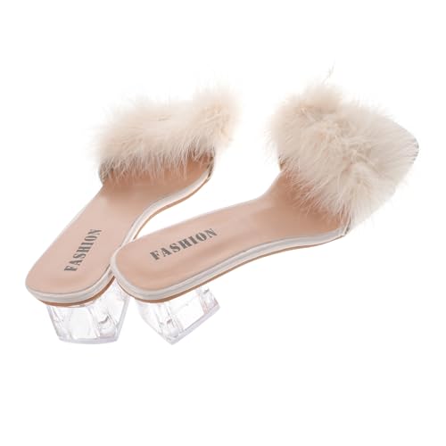 Beavorty Damen Sommer Slipper Open Toe Chunky Heel Pantoletten Bequeme Hausschuhe für Strand und Alltag Atmungsaktive Leichte PU Gummi Sandalen in Beige von Beavorty