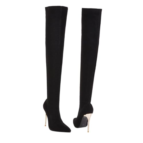 Beavorty Damen Stiefel Overknee Herbst Winter Dünner Absatz Langschaftige PU Boots Warm Gefüttert Rutschfeste Gummisohle Atmungsaktive Innensohle Komfortabel und Langlebig Schwarz von Beavorty