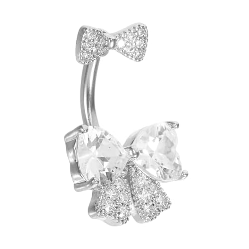 Beavorty Edelstahl Bauchnabelpiercing mit Weißem Schleifenanhänger Dangle Bauchnabelring für Damen und Mädchen Hautfreundlicher Körperschmuck Verstellbar und Komfortabel Modisches Geschenk von Beavorty