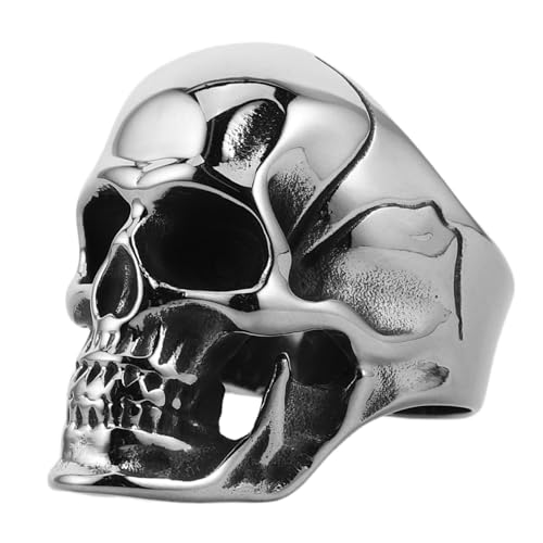 Beavorty Edelstahl Totenkopf Ring Vintage Gothic Punk Skull Head Schmuck Herrenring Retro Stil Kratzfest Robust Universalgröße Geschenkidee von Beavorty