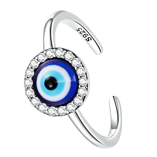 Beavorty Einstellbarer Silber Evil Eye Ring Damen Offener Wickelring Zirkonia Schmuck Elegant Alltag Party von Beavorty
