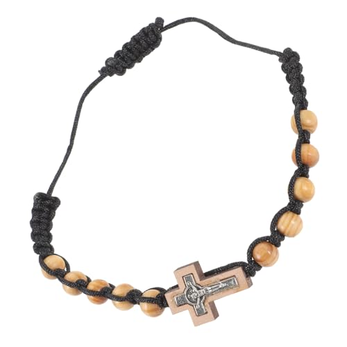 Beavorty Kreuz Armband Aus Holzperlen Für Männer Verstellbares Rosenkranzarmband Mit Legierung Und Kreuzanhänger Für Gebet Und Worship Langlebiges Und Bequemes Design von Beavorty