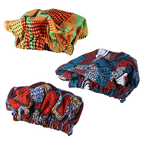 Beavorty Elastische Schlafmütze Mit Breiter Krempe – Haarhaube Mit Afrikanischem Aufdruck Für Damen – Haarpflegemütze Zum Schlafen – Bequem Und Atmungsaktiv – Familienpackung von Beavorty