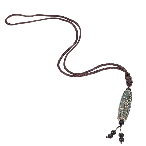 Beavorty Ethnischer Tibetischer Anhänger mit Augen Dzi Perle Grüne Agat Kette Buddhistischer Glücksbringer Verstellbare Halskette für Damen Modisches Schmuckstück für Alltag und Besondere von Beavorty