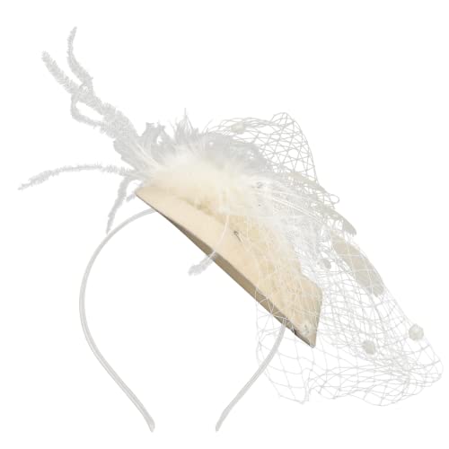 Beavorty Federhut Hochzeit Braut Für Band Party Frauen Kopfschmuck Frauen Kopfbedeckung Fascinator-kopfbedeckung -fascinator-hut Gittergewebe Beige von Beavorty
