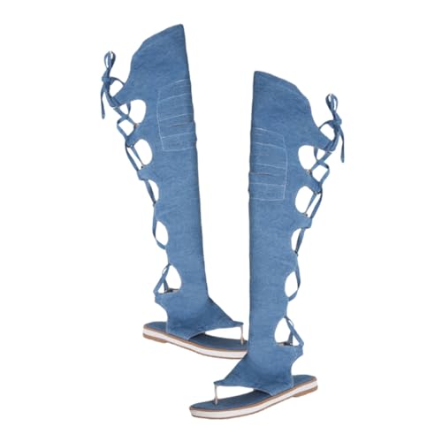 Beavorty Flache Römische Sandalen Damen Non Slip Sohle Sommer Schuhe Offene Zehen Blau Bequeme Flache Sandaletten für Alltag und Freizeit von Beavorty