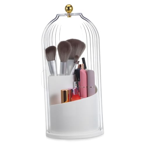 Beavorty Drehbarer Kosmetikpinselhalter Mit Deckel Make-up-organizer Für Schreibtisch Und Badezimmer Transparenter Pinselbehälter Für Make-up-zubehör Und Schminkpinsel von Beavorty