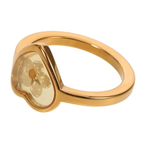 Beavorty Goldplattierter Herzring mit Getrockneten Blüten Handgefertigter Filigraner Schmuck aus Edelstahl Leichter Eleganter Fingerring für Damen Einzigartiges Blumendesign von Beavorty