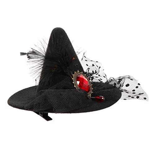 Beavorty Halloween-haar-accessoires Gothic Hexenhut Mini-hexenhut-haarspange Halloween-hut-haarnadel Hexenhut Haarspange Spinnennetz-hexenhut Halloween-haare Abschlussball Feder von Beavorty