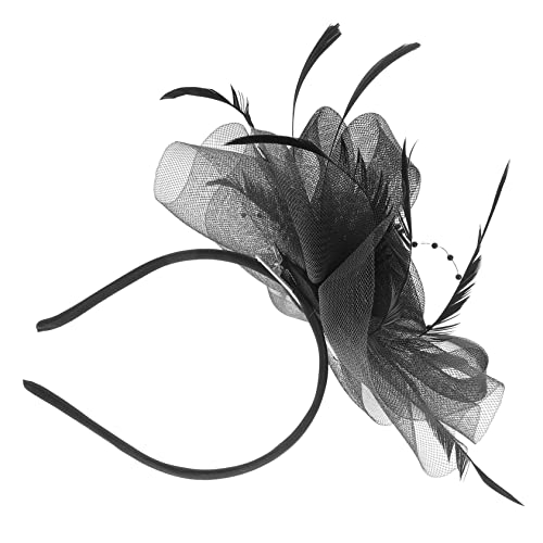 Beavorty Haarschmuck aus Federn Braut Haarschmuck für Frauen Hochzeit Mesh-Bänder-Hut Bräute Prinzessin Stirnband Bankettkopfschmuck Fascinator-Hüte für Frauen Teeparty Gittergewebe Schwarz von Beavorty