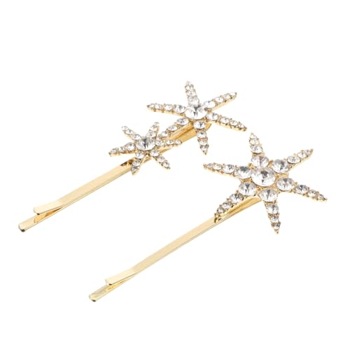 Beavorty 2 Stück Haarspangen Für Damen Strass Stern Haarnadel Haarspange Glitzer Dekoratives Haarstyling Goldfarben Verblassend Elegantes Party-accessoire von Beavorty