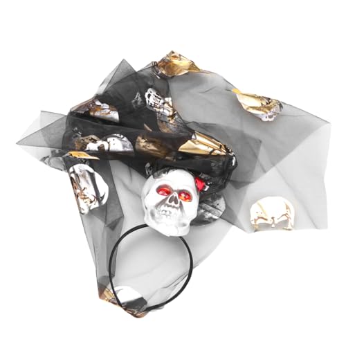 Beavorty Halloween Haarreif Aus Netzgaze Mit Schädel Kopf Garn Stirnband Für Party Und Cosplay Kopfschmuck Haar Dekorationen Halloween Stirnband Haarband von Beavorty