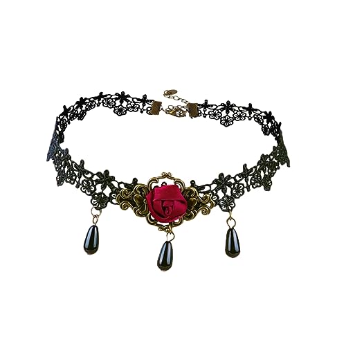 Beavorty Halloween Halskette Choker Spitze Collier mit Kristallperlen Anhänger Vintage Schwarzer Spitzenkurzkragen Tiefrote Rosen Gothic Schmuck für Damen Halloween Party Beavorty Halloween Halskette Choker Spitze Collier mit Kristallperlen Anhänger Vintage Schwarzer Spitzenkurzkragen Tiefrote Rosen Gothic Schmuck für Damen Halloween Party von Beavorty