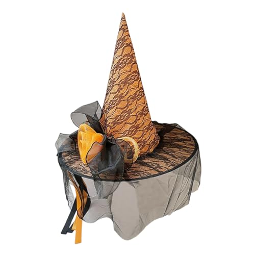 Beavorty Halloween Hexenhut Damen Orange mit Blumenverzierung Leichtes Cosplay Accessoire für Erwachsene Dekoratives Kostüm für Halloween Fest und Zauberer Verkleidung von Beavorty