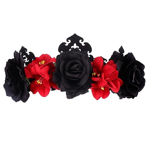 Beavorty Halloween-kranz Halloween-party-kopfschmuck Gothic Blumen Halloween-mädchenkostüm Halloween-haarband Rosenkranz Kopfbedeckung Halloween-rosenblume Fräulein Stoff Requisiten Dämon von Beavorty