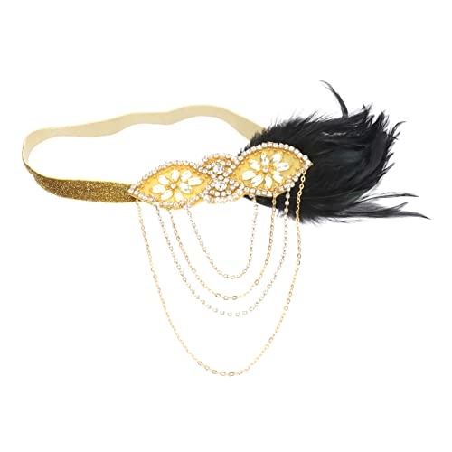 Beavorty Halloween-kristallfeder-stirnband-strass-frauen-kopfbedeckung Charleston-stirnband Flapper-zubehör Kopfschmuck Aus Federn Perlenstirnband Für Frauen Braut Strass Hochzeit von Beavorty