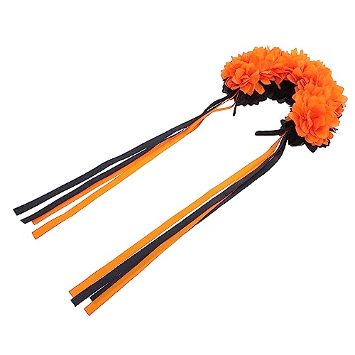 Beavorty Halloween-kranz Tag Der Toten Stirnband Kranz Stirnband Mexikanische Halloween- Dia De Los Muertos Federblumenstirnband Blumenkranz Kopfschmuck Hanfu Zubehör Stoff von Beavorty