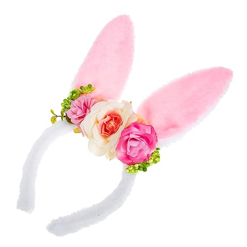 Beavorty Hasenohr Stirnband Hasenohren Mit Blumen Rosafarbenes Haarband Hasen Ohren Häschen-cosplay-stirnband Hasenohren Stirnband Hasenblumen-stirnband Hochzeit Geist Fräulein Flusen Tier von Beavorty