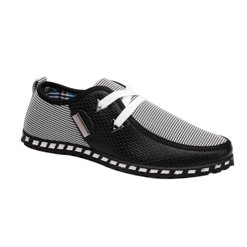 Beavorty Herren Driving Shoes Leichte Atmungsaktive Freizeit Schuhe mit Weicher und Einstellbaren Schnürsenkeln Slip Schuhe für Alltag und Autofahren Schwarz von Beavorty