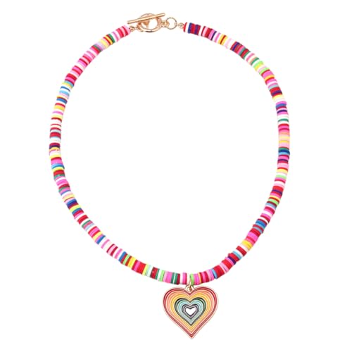 Beavorty Perlen Halskette Für Damen Mit Herz Anhänger Aus Polymerton Und Acryl Hautverträglich Und Leicht Bunte Damenschmuckkette Für Mädchen Und Braut von Beavorty