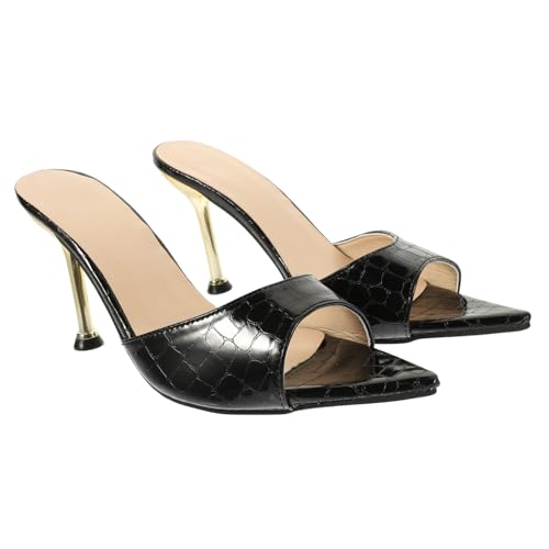 Beavorty High Heeled Sandals Damen Spitz Zulaufende Zehen Metallabsatz Feine Verarbeitung Schwarz Edle Party Schuhe für Festliche Anlässe von Beavorty