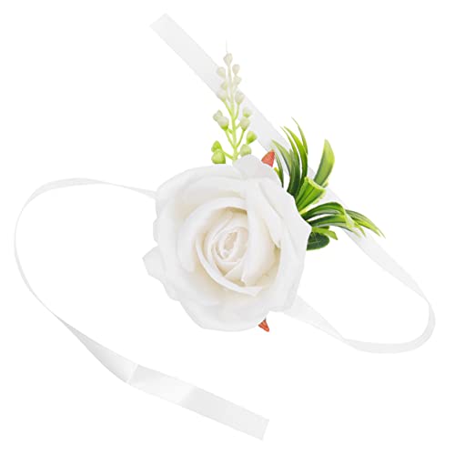 Beavorty Hochzeit Handgelenk Corsage Armband Künstliche Blumenarmband für Brautjungfern Weiße Blüten Hochzeitsfeiern Fotoshootings Damenaccessoires von Beavorty
