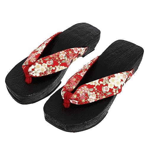 Beavorty Japanische Holzclogs Damen Sommer Hausschuhe Leicht Rutschfest Strand Flip Flops mit Traditionellem Design und Stabilem Fußbett Modisch und Angenehm für Drinnen und Draußen von Beavorty