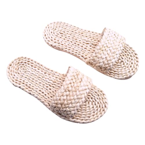 Beavorty Japanische Stil Gewebte Hausschuhe aus Natürlichem Maishülsenmaterial Atmungsaktive Kreative Sommerschlappen Verschleißfest Modisch Leicht Anzuziehen Weiß für Innenbereich und von Beavorty