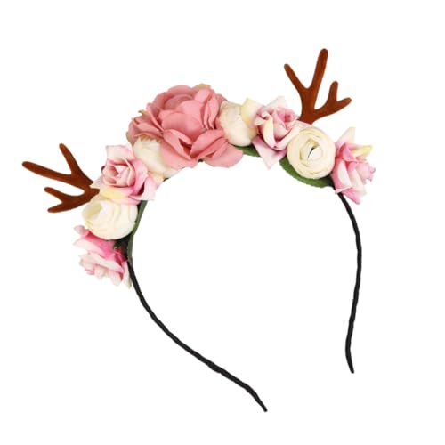 Beavorty Junge Mädchen Elch Blumen Haarband Kreatives Süßes Imitation Geweih Kopfband Weihnachts Haarschmuck Für Mädchen von Beavorty