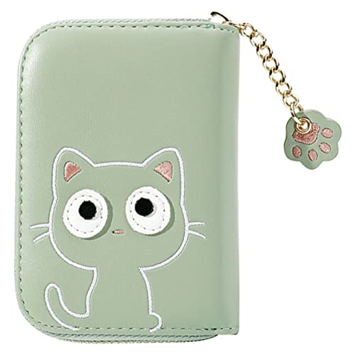 Beavorty Kätzchen Brieftasche Kartenhalter Kartenbrieftasche Damenkartenbeutel Netter Münzbeutel Kleiner Beutel mit Reißverschluss Taschenzubehör Geldbörse süß Kartenetuis für Damen Pu Grün von Beavorty