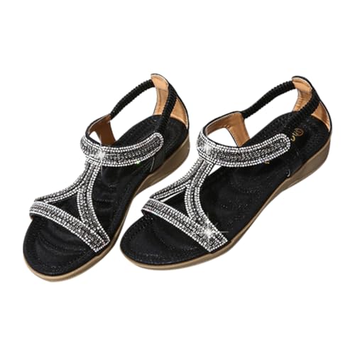 Beavorty Keilsandalen Damen Sommer Wedges mit Transparentem Riemen Rutschfeste Gummisohle Verstellbar Modische Flache Schuhe für Alltag Party Schwarz von Beavorty