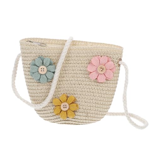 Beavorty Kleine Mädchen Handgewebte Stroh Umhängetasche Junge Mädchen Strandtasche Sommertasche Mit Blumenmuster Leicht Tragbar von Beavorty