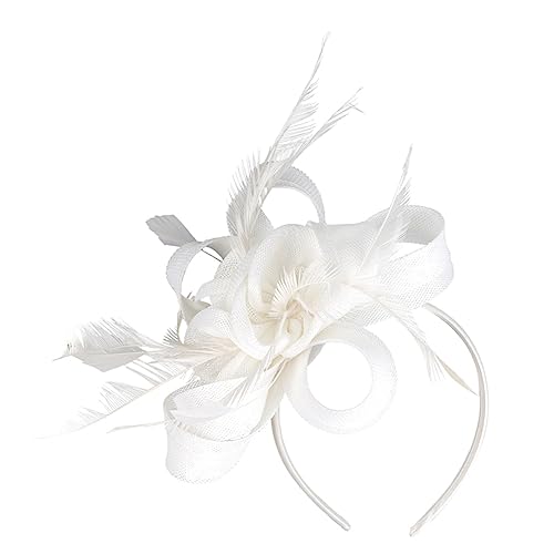 Beavorty Fascinator-stirnband Für Damen 20er-jahre-kopfbedeckung Für Damen Hüte Für Damen, Modisch Und Fascinators Für Damen Farbschleier-stirnband Fascinator-hüte Braut Java Weiß Hut Stoff von Beavorty