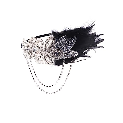 Beavorty Schwarzes Kostüm Schwarzes Bandana-stirnband Bandana Stirnband Kopfschmuck Flapper-stirnband Retro Schwarz Kopfbedeckung 1920er Für Kostümparty Flapper-kette Jahrgang Schallwand von Beavorty