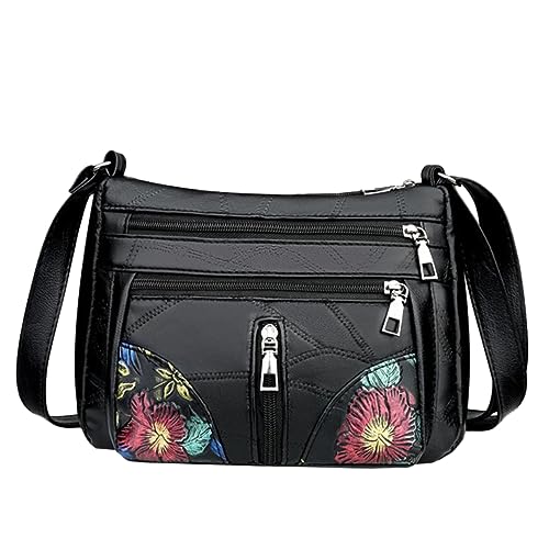 Beavorty Kreuzbody Tasche Damen PU Umhängetasche mit Reißverschlusstaschen Praktischer Schultertasche für Alltag und Freizeit Schwarz von Beavorty